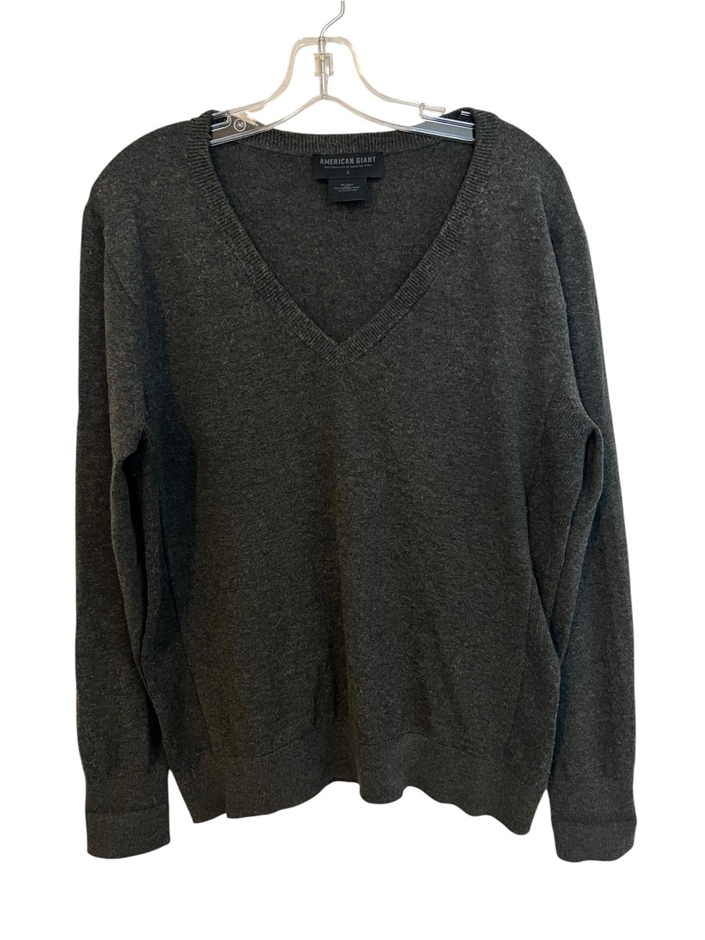 American Giant Merino Wool Blend V Neck Sweater Mens L Charcoal Gray USA Knit